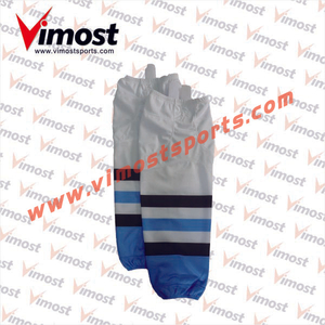 Custom Polyester Ice Hockey Socks Factory/ White Blue Socks with Newst Designs for Men