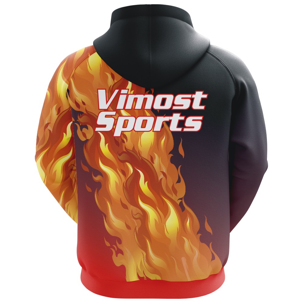 Good Quality Custom Sublimated Black Hoodie of Fire Pattern