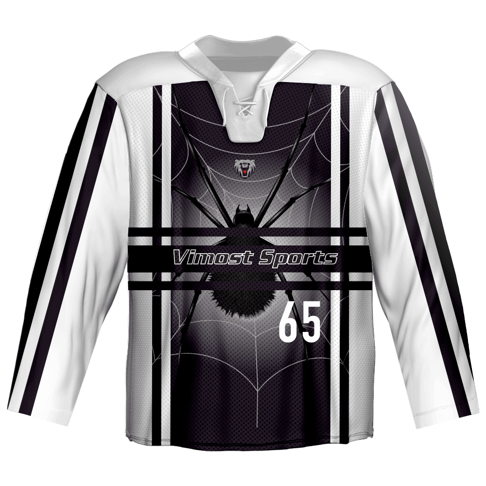 100% Polyester Custom Sublimated Ice Hockey Jersey with White And Black Colors