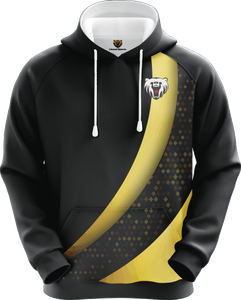  Custom Sublimated Black And Yellow Hoodie with Ribbed Hem 